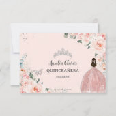 Blush Floral Silver QUINCEAÑERA Kleidung Schmetter RSVP Karte (Rückseite)