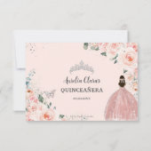 Blush Floral Silver QUINCEAÑERA Reply Guest Names RSVP Karte (Rückseite)