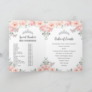 Blush Floral Silver Quinceñera Orden der Ereigniss Programm