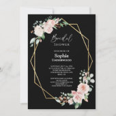 Blush Floral Simple Black Wedding Brautparty Einladung (Vorderseite)