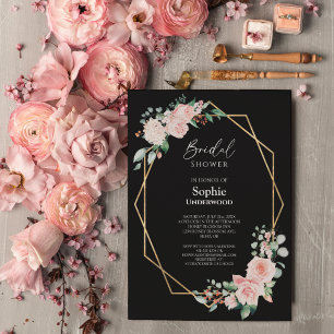 Blush Floral Simple Black Wedding Brautparty Einladung