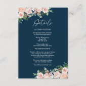 Blush Floral Simple Navy Hochzeitsdetails Begleitkarte (Vorderseite)