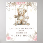 Blush Floral Teddy Bear Baby Shooter Gästebuch (Vorne)