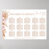 Blush Floral Terracotte Sweet 16 Seating Chart Poster (Vorne)