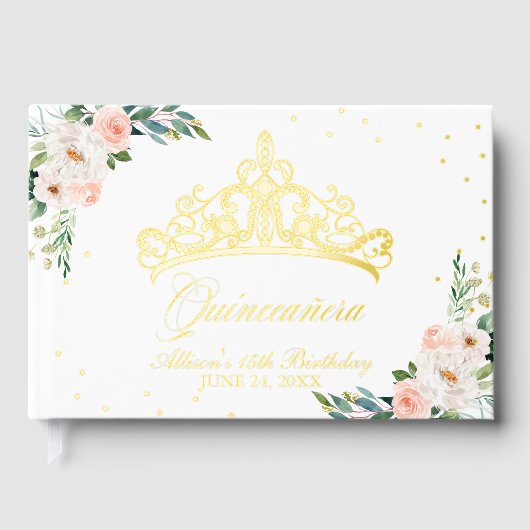 Blush Floral Tiara Quinceanera Gästebuch (Vorderseite)