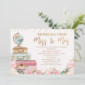 Blush Floral Travelling Miss an Mrs. Brautparty Einladung (Stehend Vorderseite)