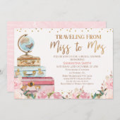 Blush Floral Travelling Miss an Mrs. Brautparty Einladung (Vorne/Hinten)