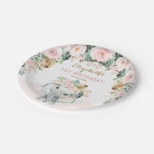 Blush Floral Tropical Boho Elephant Birthday Girl Pappteller (Schrägansicht)