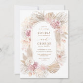 Blush Floral Tropical Boho Pampas Grass Wedding Einladung (Vorderseite)