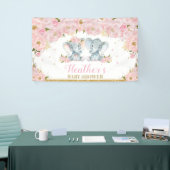 Blush Floral Twins Elephant Baby Dusche Hintergrun Banner (Messeveranstaltung)
