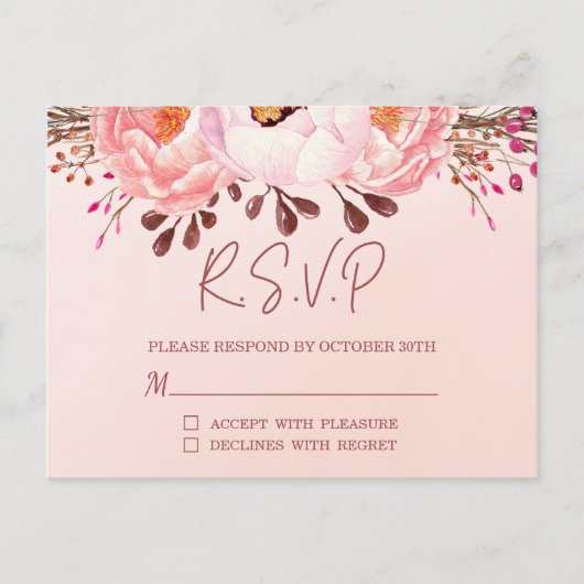 Blush Floral UAWG Wedding Postcard Einladung Postkarte (Vorderseite)
