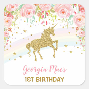 Blush Floral Unicorn Geburtstag Gutes Sticker Tag