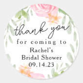 Blush Floral Vielen Dank Brautparty Runder Aufkleber (Vorderseite)