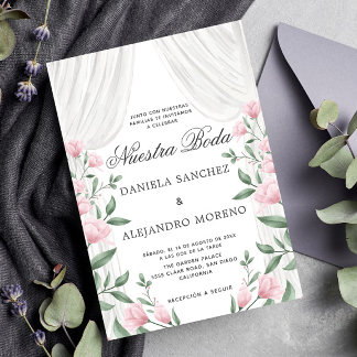 Blush Floral Vorhang Nuestra Boda Spanische Hochze Einladung