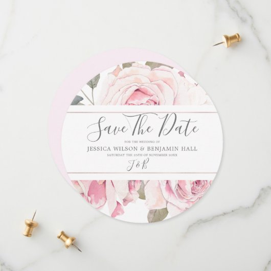Blush Floral Wasserfarbe Rosa Hochzeit Save The Date (Vorderseite/Rückseite Beispiel)