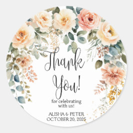 Blush Floral Watercolor Flat Vielen Dank Runder Aufkleber