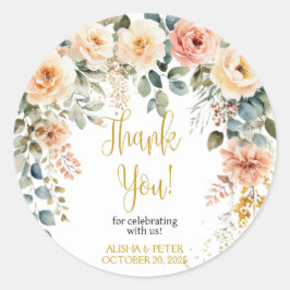 Blush Floral Watercolor Flat Vielen Dank Runder Aufkleber