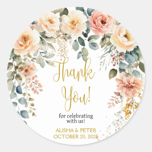 Blush Floral Watercolor Flat Vielen Dank Runder Aufkleber (Vorderseite)
