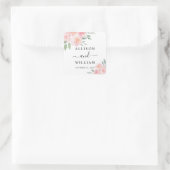 Blush Floral Watercolor Hochzeit Quadratischer Aufkleber (Tasche)