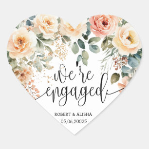 Blush Floral Watercolor Hochzeitsticker Herz-Aufkleber
