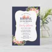 Blush Floral Watercolor Navy Bridal Luncheon Einladung (Stehend Vorderseite)