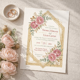 Blush Floral Watercolor Roses & Eucalyptus Wedding Einladung