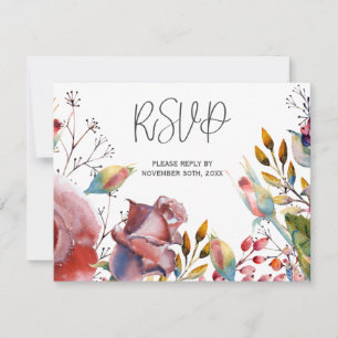 Blush Floral Watercolor Wedding RSVP Card Karte