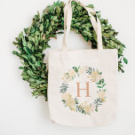 Blush Floral Watercolor Wreath Bridesmaid Ursprüng Tragetasche<br><div class="desc">Stilvolle florale Monogramm-Design verfügt über einen Kranz von Aquarellfarben lackierten Rose und ranunculus Blume. Personalisieren Sie das Monogramm individuell in Rose Gold. Die sanften Farbtöne sind in Rosa,  Pfirsich,  Grau,  Creme,  Grün und Gold gehalten. Macht ein einzigartiges Geschenk für Brautjungfrau / Brautparty!</div>