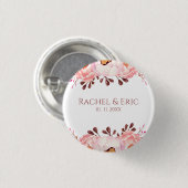 Blush Floral Wedding Button mit Individuellen Name (Vorne & Hinten)