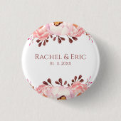 Blush Floral Wedding Button mit Individuellen Name (Vorderseite)