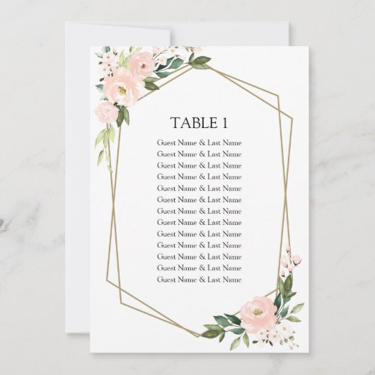 Blush Floral Wedding Chart Gästekarte Einladung (Vorderseite)