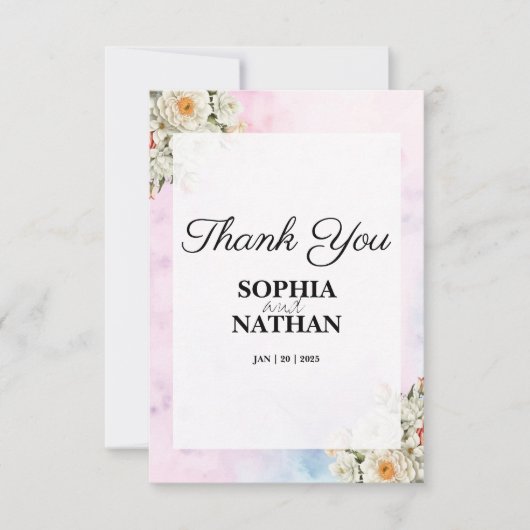 Blush Floral Wedding Danke Karte (Vorderseite)