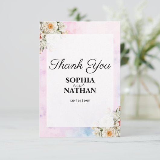 Blush Floral Wedding Danke Karte (Stehend Vorderseite)