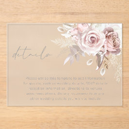 Blush Floral Wedding Details Eintrittskarte Acryleinladungen