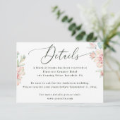 Blush Floral Wedding Details | Elegant Hotel Block Begleitkarte (Stehend Vorderseite)