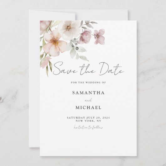 Blush Floral Wedding Flat Save the Date Card (Vorderseite)