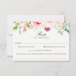 Blush Floral Wedding Food Allergy RSVP Card Karte