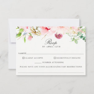 Blush Floral Wedding Food Allergy RSVP Card Karte