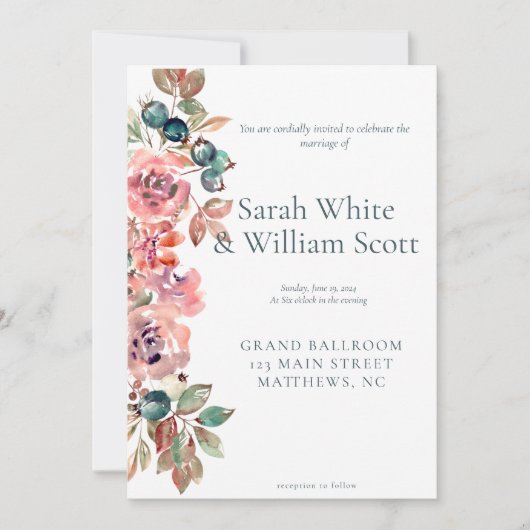 Blush Floral Wedding Invitation Einladung (Vorderseite)