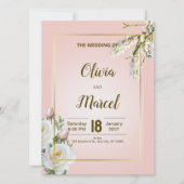 Blush Floral Wedding Invitation with Gold Frame (Vorderseite)