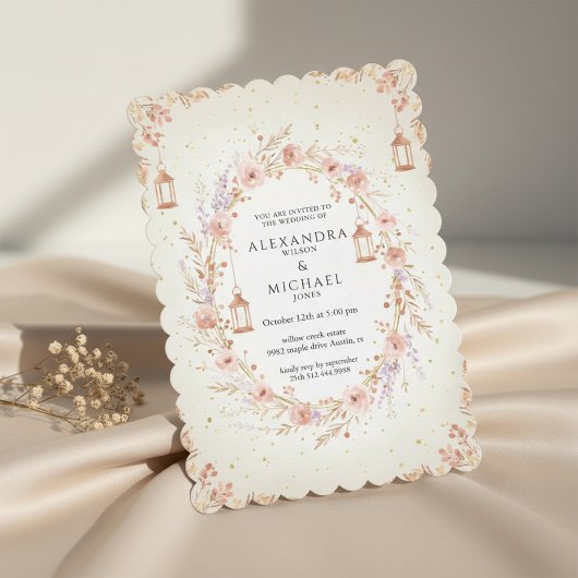Blush Floral Wedding Invitation with Lanterns Einladung
