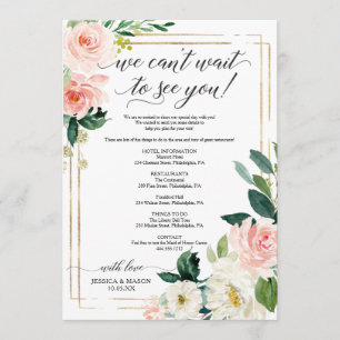 Blush Floral Wedding Itinerary Einladung