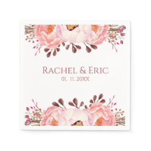 Blush Floral Wedding Napkin mit Individuellen Name