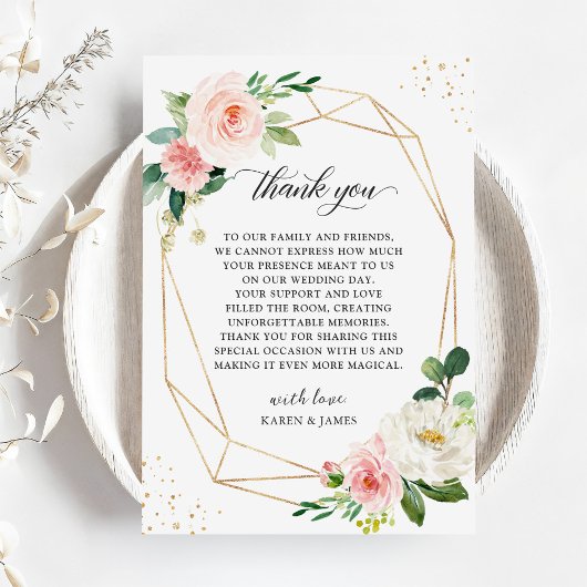 Blush Floral Wedding Place Einstellung Danke Karte