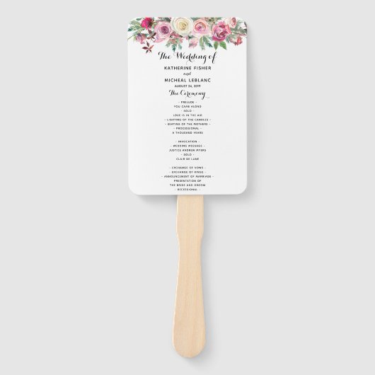 Blush Floral Wedding Program Fan Fächer (Vorderseite)