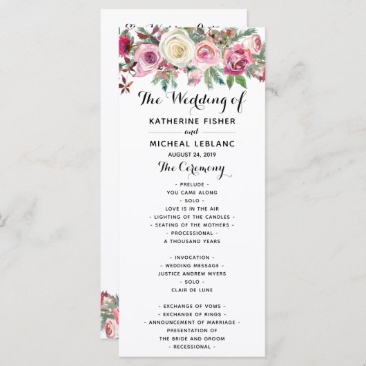 Blush Floral Wedding Program Programm (Vorne/Hinten)