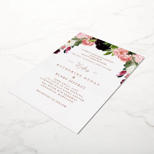 Blush Floral Wedding Rose Gold Foil Einladung (Gedreht)