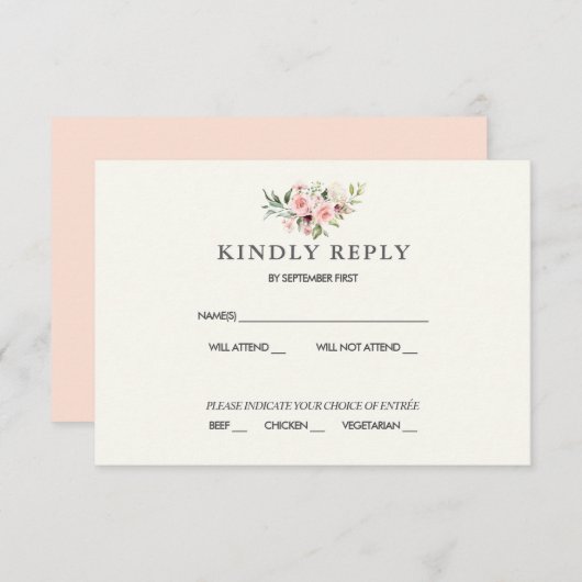 Blush Floral Wedding RSVP Card - Cream Einladung (Vorne/Hinten)