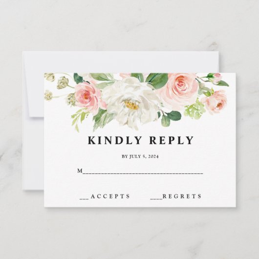 Blush Floral Wedding RSVP Cards Karte (Vorderseite)