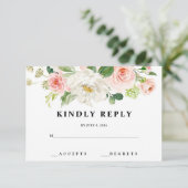 Blush Floral Wedding RSVP Cards Karte (Stehend Vorderseite)